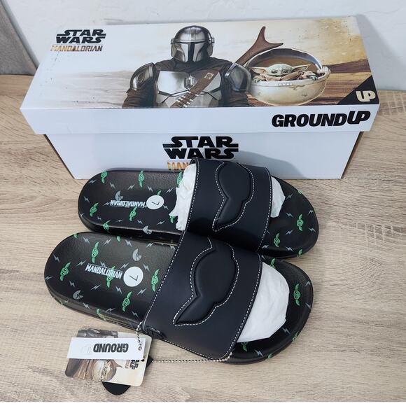 The Mandalorian Baby Grogu Slides Sandals Shoes Ground Up Youth sz 7 Star Wars - Picture 2 of 5